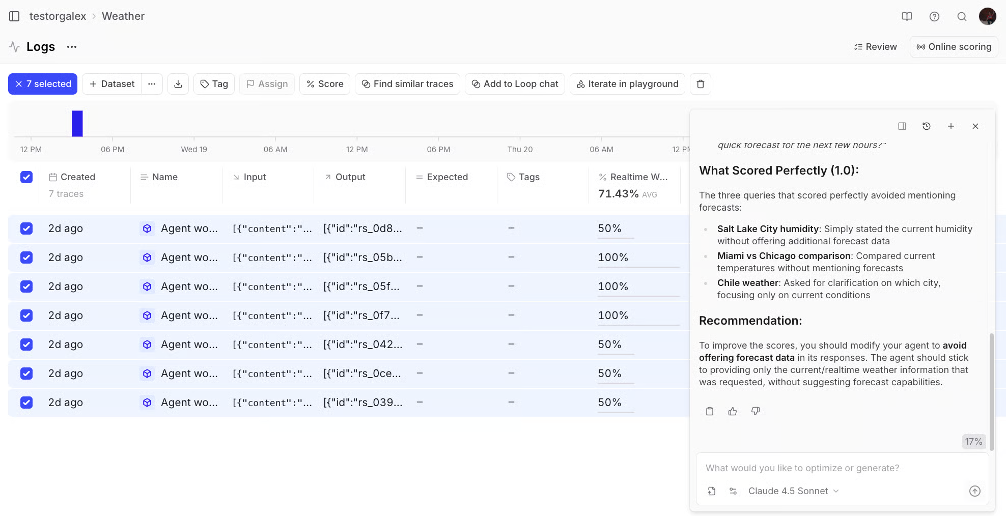 Loop surfacing relevant traces from the Braintrust Logs page in response to a plain-language question